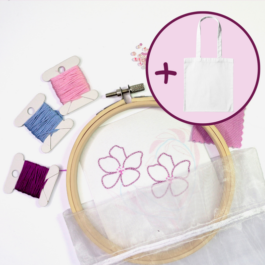 Kit de Broderie - Coeur Fleuri + Tote bag